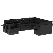 vidaXL Loungegrupp 10 delar med svarta dynor konstrotting