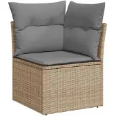 vidaXL Trädgårdssoffset med dynor 7 delar beige konstrotting akaciaträ