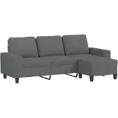 vidaXL 3-sitssoffa med fotpall Mörkgrå 180 cm tyg
