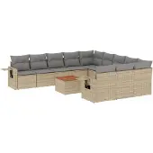 vidaXL Soffgrupp för trädgården 12 delar med dynor beige konstrotting