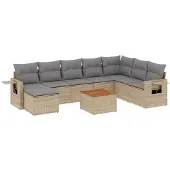 vidaXL Soffgrupp för trädgården med dynor 9 delar beige konstrotting