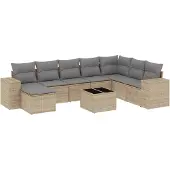 vidaXL Soffgrupp för trädgården med dynor 9 delar beige konstrotting