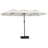 vidaXL Trädgårdsparasoll dubbelt med LEDs sandvit 449x265 cm