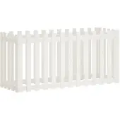 vidaXL Odlingslåda med staket-design vit 150x50x70 cm massiv furu