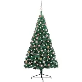 Belyst halv plastgran med kulor grön 180 cm