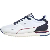 Pepe Jeans för män. PMS400007 Träningsskor Bexley South white (40), Vit, Karta, Nyckelband, Casual