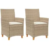 vidaXL Trädgårdsstolar m.dynor 2 st beige konstrotting och massivt trä