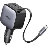 UGREEN EC603 90W Car Charger Billaddningsenhet; 90 W 2x USB-C, 1x USB-A Grå Personbil, Lastbil Ihoprullbar USB-C-kabel