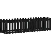 vidaXL Odlingslåda med staket-design svart 200x50x50 cm massiv furu