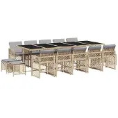 vidaXL Matgrupp för trädgården med dynor 15 delar beige konstrotting