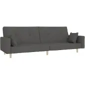 vidaXL Bäddsoffa 2-sits med två kuddar mörkgrå tyg