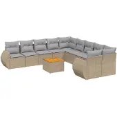 vidaXL Loungegrupp för trädgården m. dynor 11 delar beige konstrotting