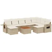 vidaXL Soffgrupp för trädgård med dynor 10 delar beige konstrotting