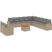 vidaXL Soffgrupp för trädgården 12 delar med dynor beige konstrotting