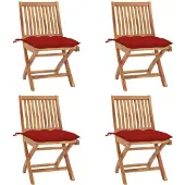 vidaXL Hopfällbara trädgårdsstolar med dynor 4 st massiv teak
