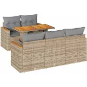 vidaXL Trädgårdssoffset med dynor 6 delar beige konstrotting akaciaträ