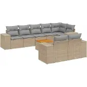 vidaXL Soffgrupp för trädgården med dynor 9 delar beige konstrotting