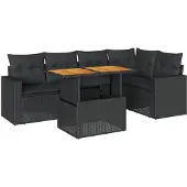 vidaXL Loungegrupp med dynor 6 delar svart konstrotting