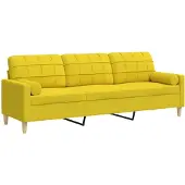 vidaXL 3-sitssoffa med kuddar, ljusgul, 210 cm, klädd i tyg