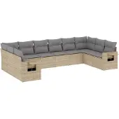 vidaXL Soffgrupp för trädgård med dynor 10 delar beige konstrotting