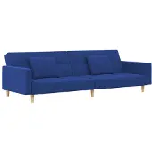 vidaXL Bäddsoffa 2-sits med två kuddar blå tyg