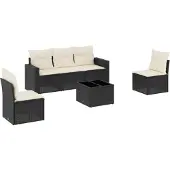 vidaXL Loungegrupp med dynor 6 delar svart konstrotting