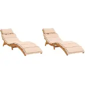 vidaXL Solsängar med dynor 2 st beige massivt akaciaträ