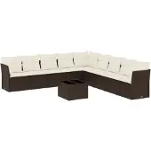 vidaXL Loungegrupp 10 delar med brun dynor konstrotting