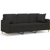 vidaXL 3-sits soffa med prydnadskuddar svart 180 cm tyg