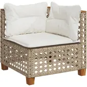 vidaXL Soffa hörnsektion för trädgården med dynor beige konstrotting