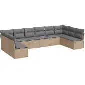vidaXL Soffgrupp för trädgård med dynor 10 delar beige konstrotting
