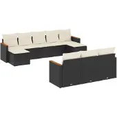 vidaXL Loungegrupp 10 delar med svarta dynor konstrotting