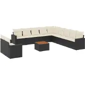 vidaXL Loungegrupp med dynor 12 delar svart konstrotting