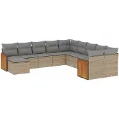 vidaXL Loungegrupp för trädgården m. dynor 11 delar beige konstrotting