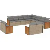 vidaXL Soffgrupp för trädgården med dynor 13 delar beige konstrotting