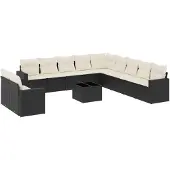 vidaXL Loungegrupp med dynor 12 delar svart konstrotting