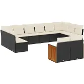 vidaXL Loungegrupp med dynor 12 delar svart konstrotting