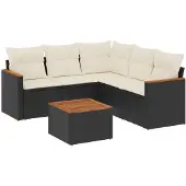 vidaXL Loungegrupp med dynor 6 delar svart konstrotting