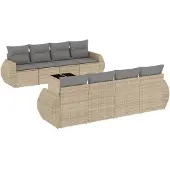 vidaXL Soffgrupp för trädgården med dynor 9 delar beige konstrotting