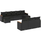 vidaXL Loungegrupp 10 delar med svarta dynor konstrotting