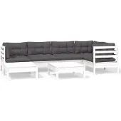 vidaXL Loungegrupp med dynor 7 delar vit massiv furu