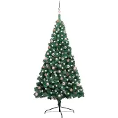 Belyst halv plastgran med kulor grön 210 cm