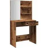 vidaXL Sminkbord med spegel åldrat trä 74,5x40x141 cm