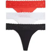 Tommy Hilfiger 3 Pack Logo Lace Pointelle Tanga Thongs