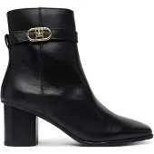 Tommy Hilfiger Leather Buckle Strap Block Heel Ankle Boots