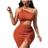 Exogio Ärmlös One Shoulder Slit Dress Brun XL