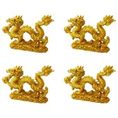 Semoic 4X Kinesisk Golden Dragon Staty Djurdekoration Hemdekoration