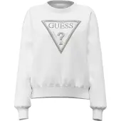 GUESS för kvinnor. W6YQ14K4352 Sweatshirt Triangel Glitter Vit (S), Casual, Bomull, Lång ärm