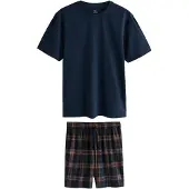 Next Pyjamas kort 'Motion Flex' marinblå / ljusblå / konjak / vit