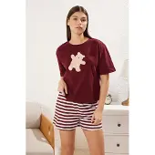 Trendyol Kort pyjamas ljusbeige / burgunder / vit